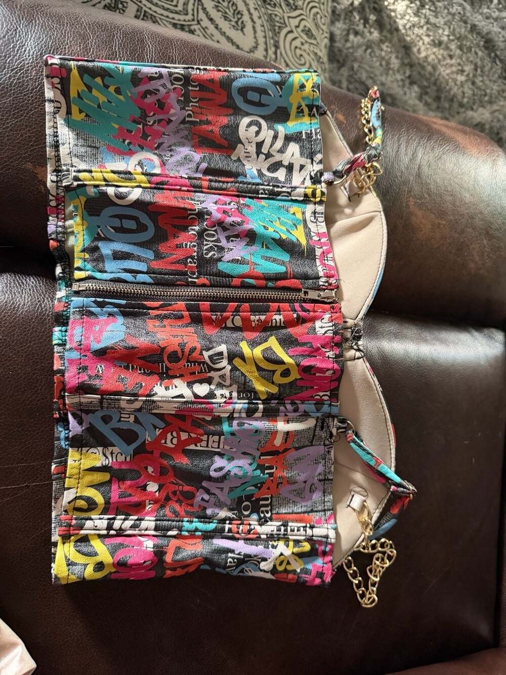 Say What NY Graffiti Print Faux Leather Bustier Corset Top - Picture 5 of 6